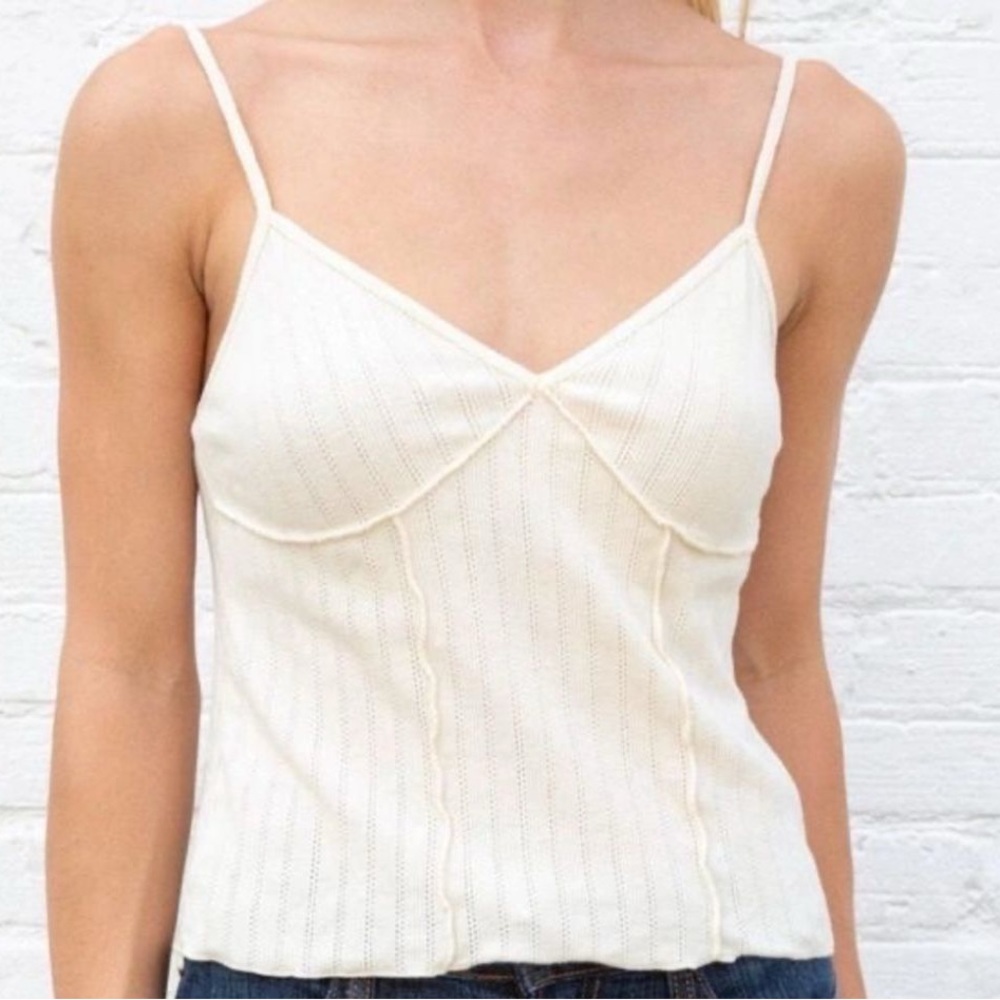 Brandy Melville seamed pointelle tank top in off-white